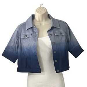 One World Blue Ombre Cropped Demin Jeans Jacket Short Sleeves Size Small